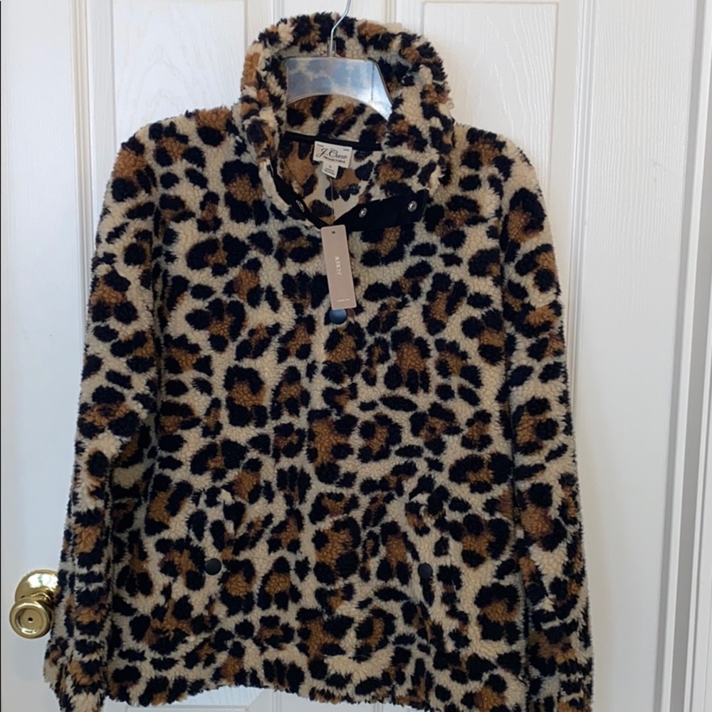 J Crew snap-collar, leopard print Sherpa; size S - Picture 4 of 13